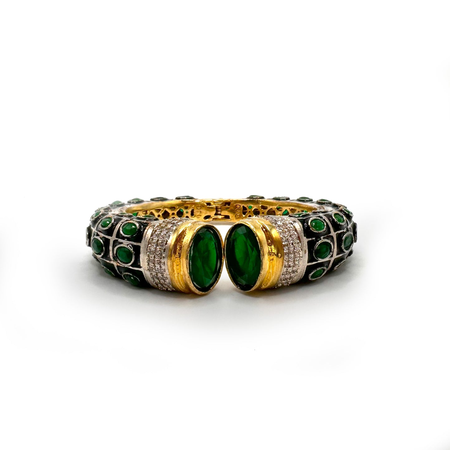 Modern, Openable, Gemstone, Bracelet, Bangle, Bollywood, Indian Fashion, Emerald, Antique Gold, Ethnic Bangle, Royal Wedding, Bridal