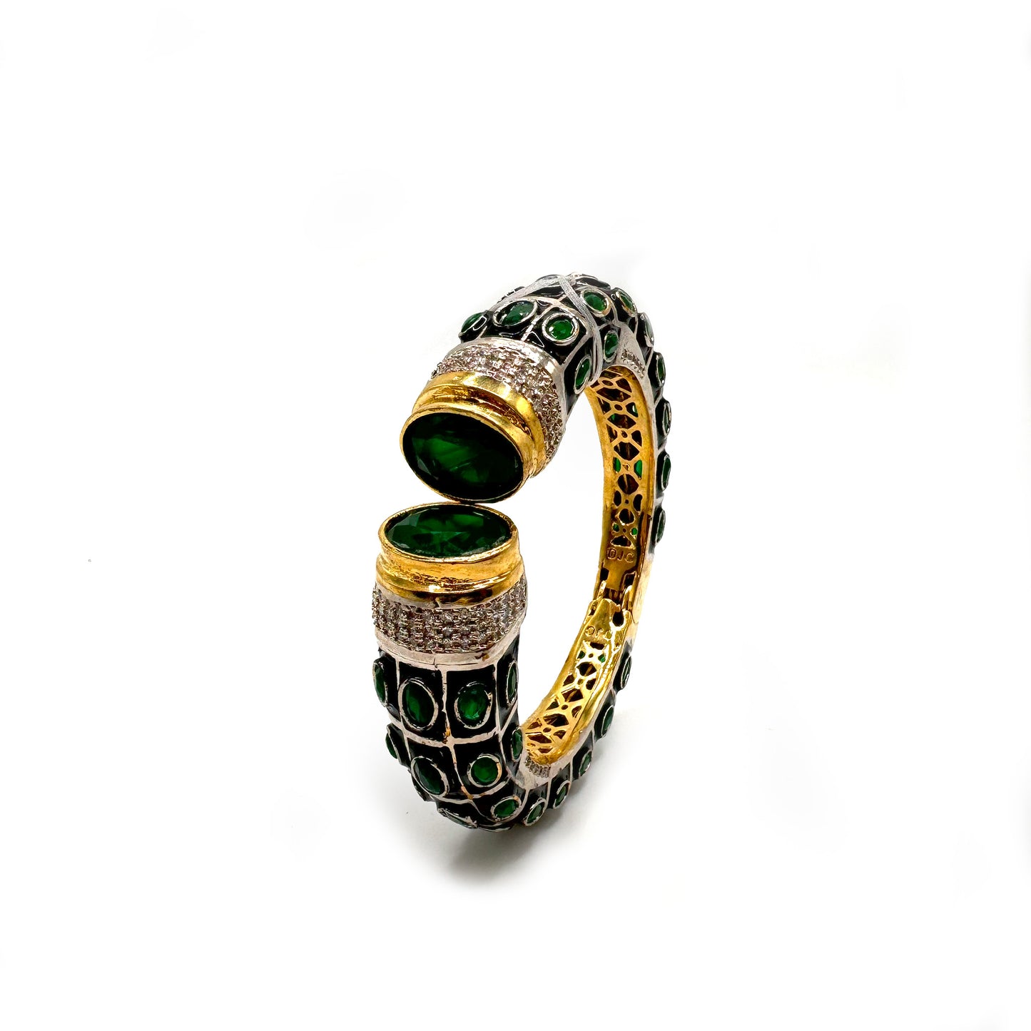 Modern, Openable, Gemstone, Bracelet, Bangle, Bollywood, Indian Fashion, Emerald, Antique Gold, Ethnic Bangle, Royal Wedding, Bridal