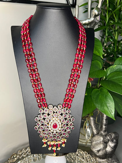 Red Jadau Long Necklace with beads