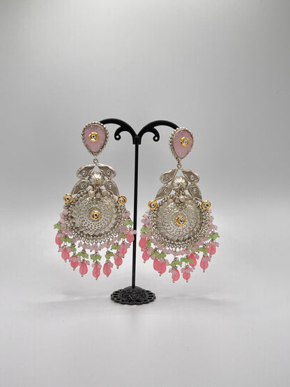 Silver - Pink Green Earring