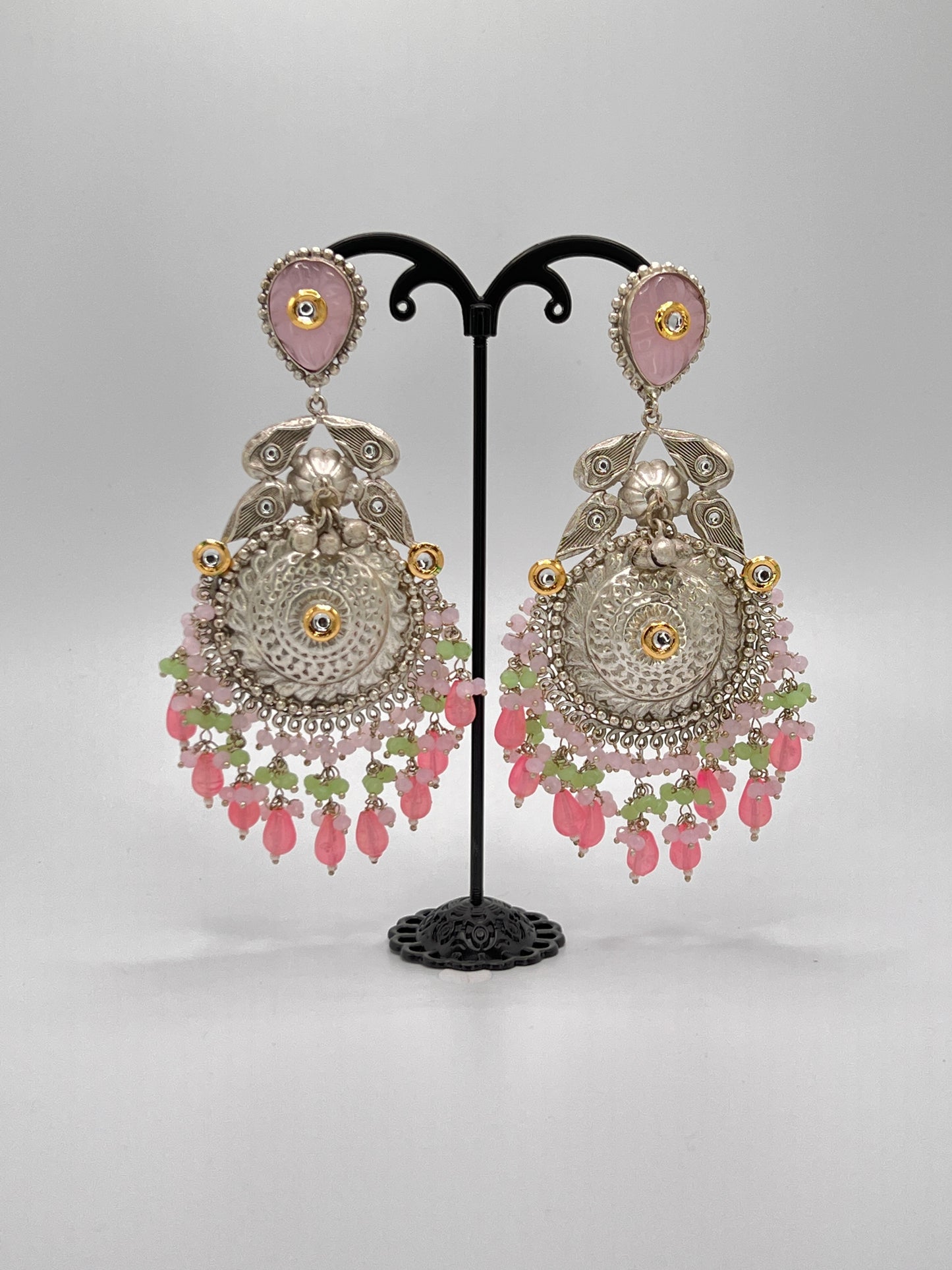 Silver - Pink Green Earring