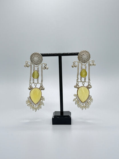 Reva long chain earring with Lemon yellow Stones