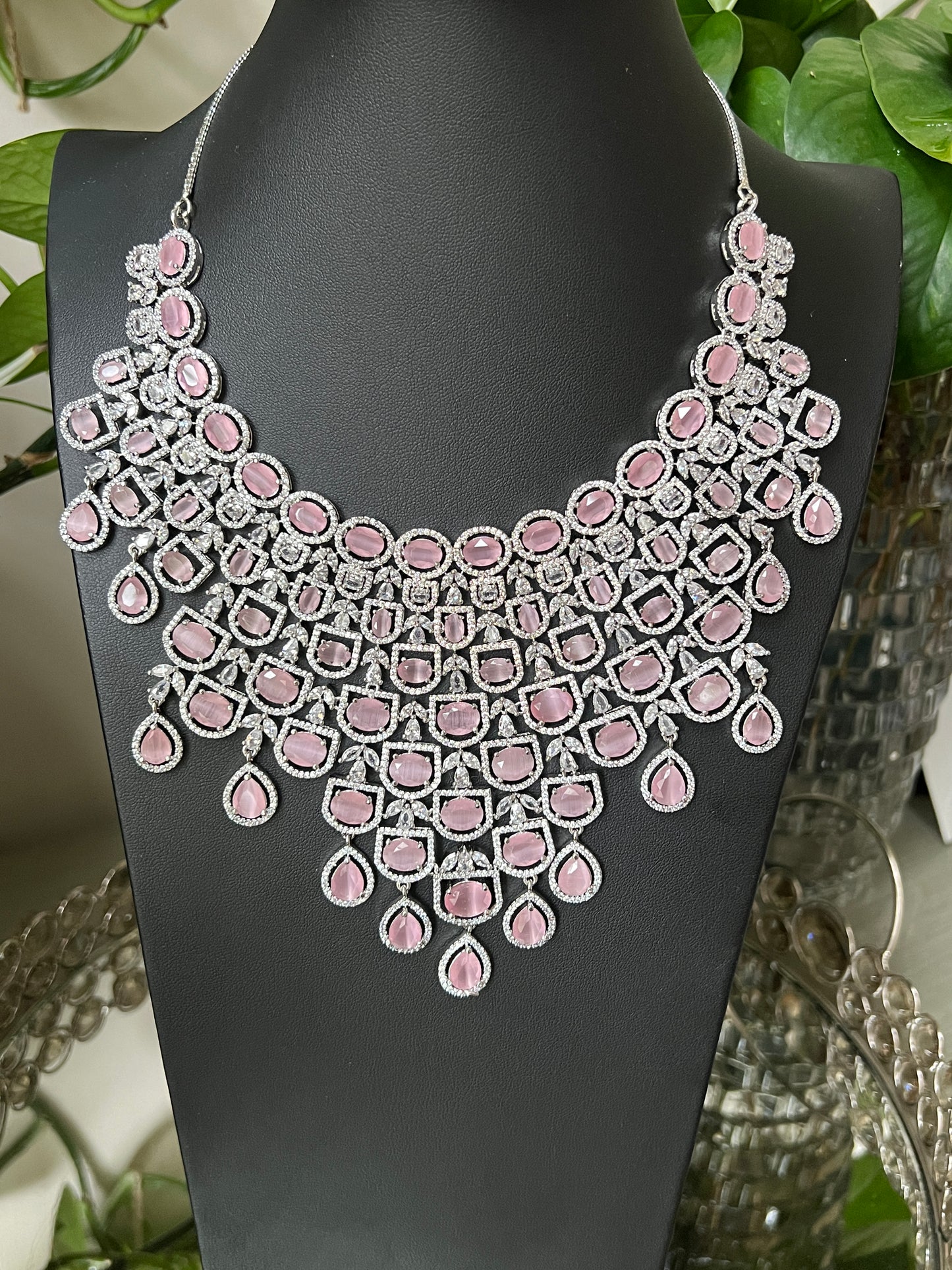 Pastel Pink AD Bridal necklace set