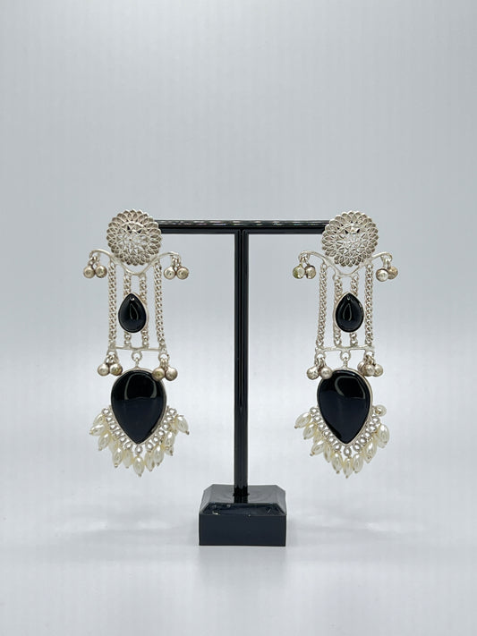 Reva long chain earring with Black Stones