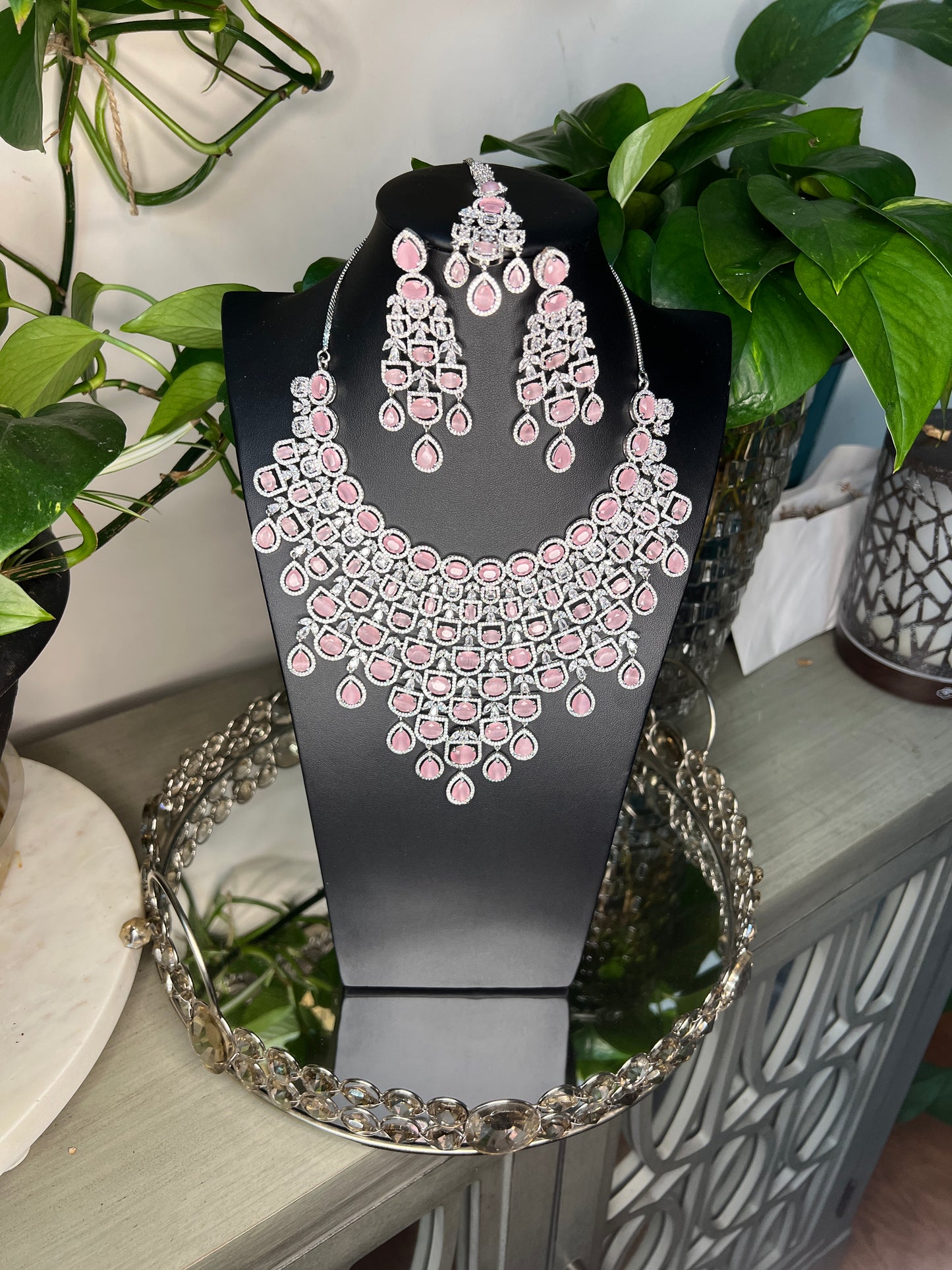 Pastel Pink AD Bridal necklace set