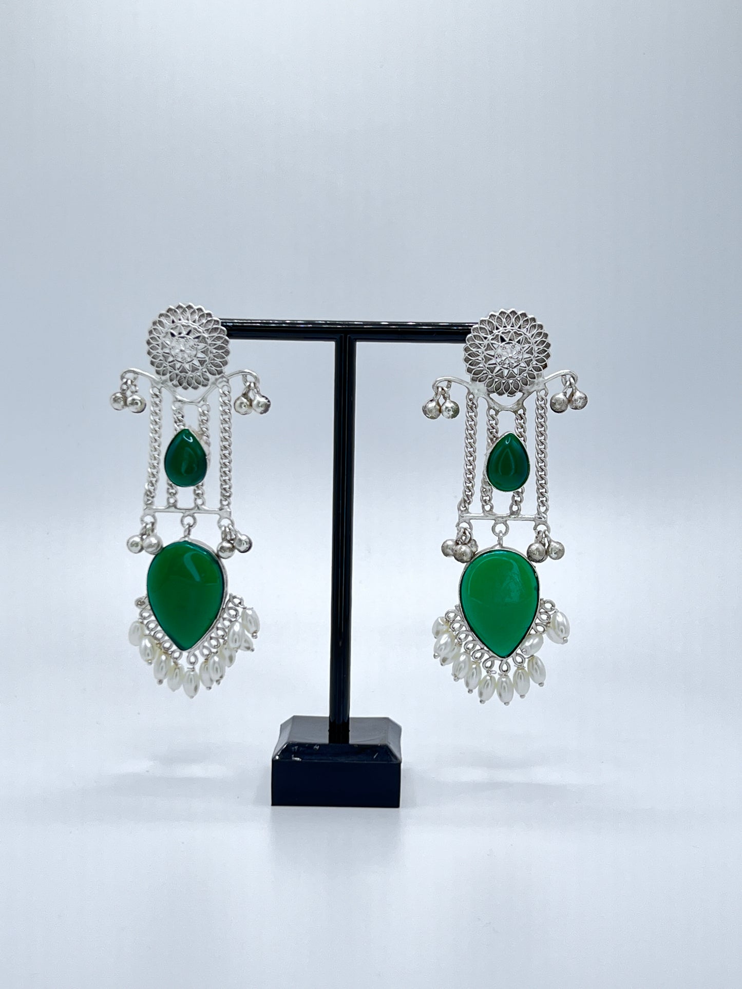 Reva long chain earring with Green Stones