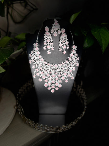 Pastel Pink AD Bridal necklace set