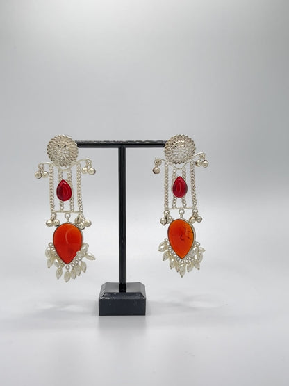 Reva long chain earring with Red Stones