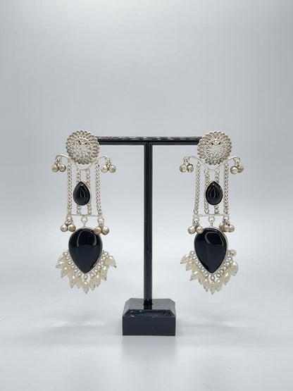 Reva long chain earring with Black Stones