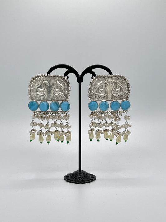 Ranjana Love Birds earrings with Aqua Marine Stones