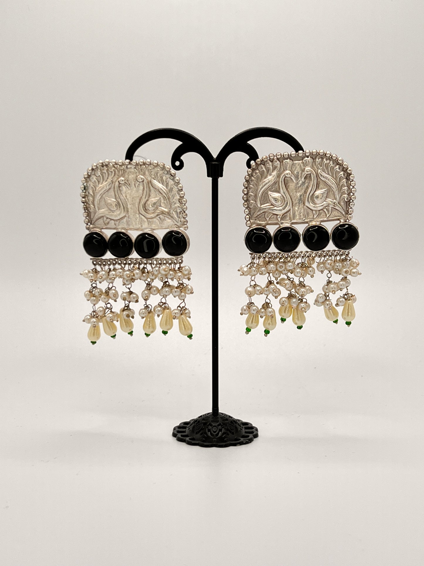 Ranjana Love Birds earrings with Black Stones