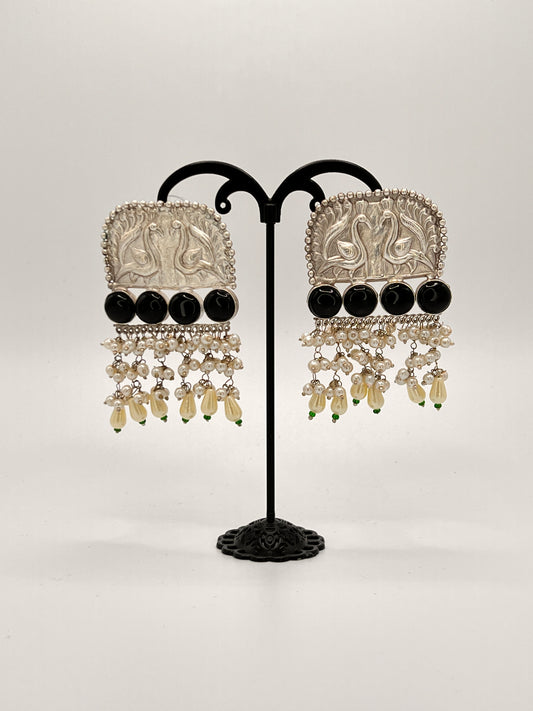 Ranjana Love Birds earrings with Black Stones