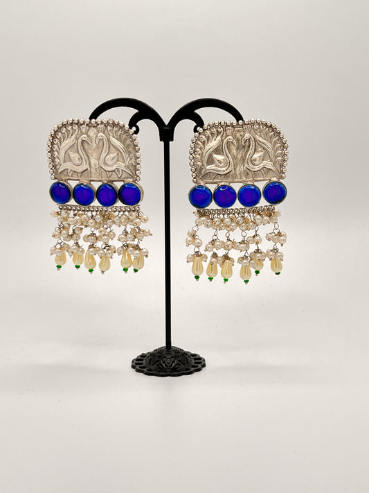 Ranjana Love Birds earrings with Blue Stones