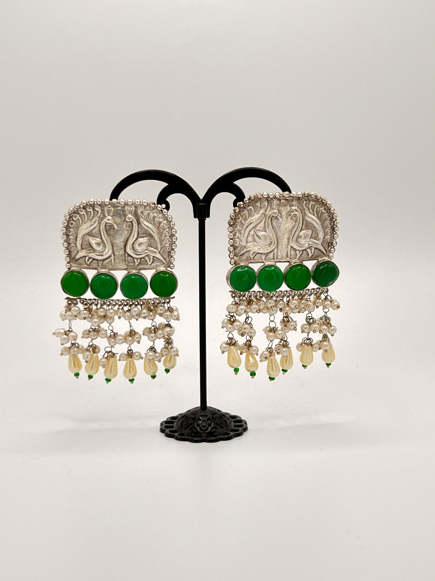 Ranjana Love Birds earrings with Green Stones