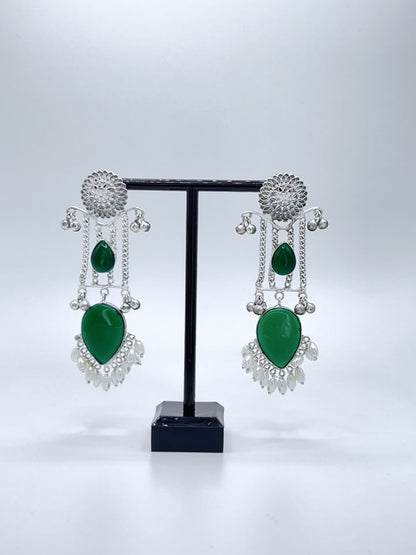 Reva long chain earring with Green Stones