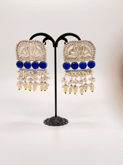 Ranjana Love Birds earrings with Blue Stones