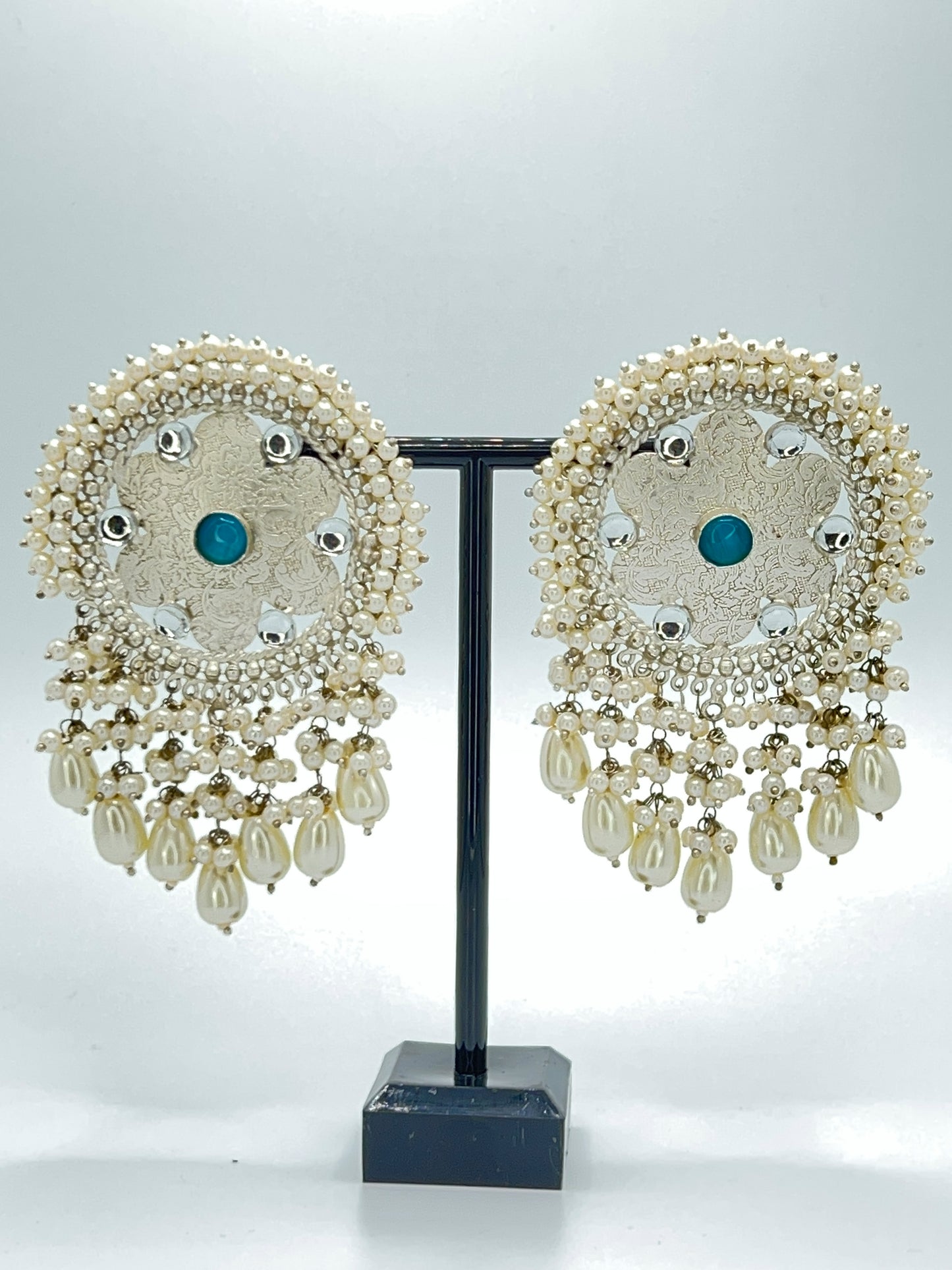 oversized earrings round earrings silver look-alike dense pearls semi-precious stones statement earrings luxurious earrings elegant earrings colorful earrings