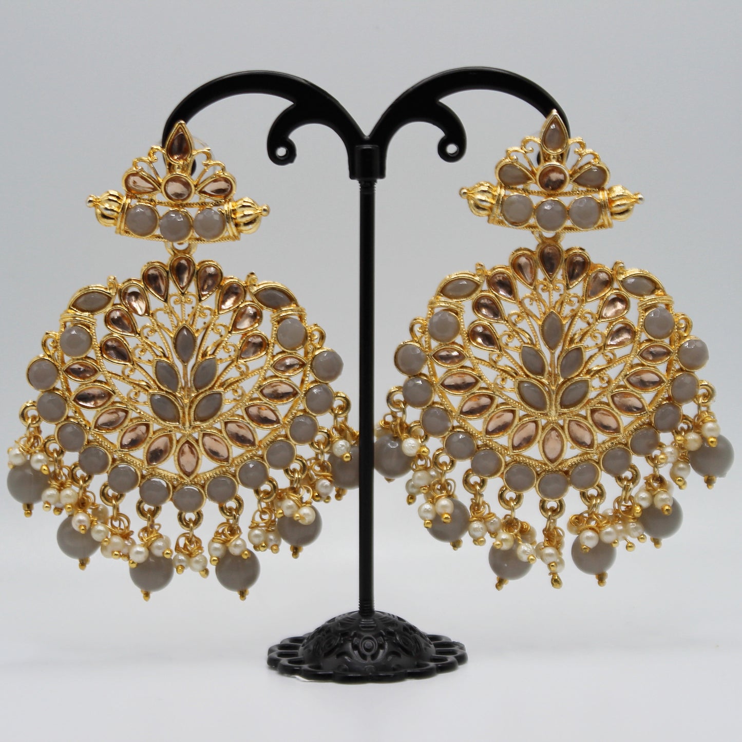 Large Beige Kundan Earring