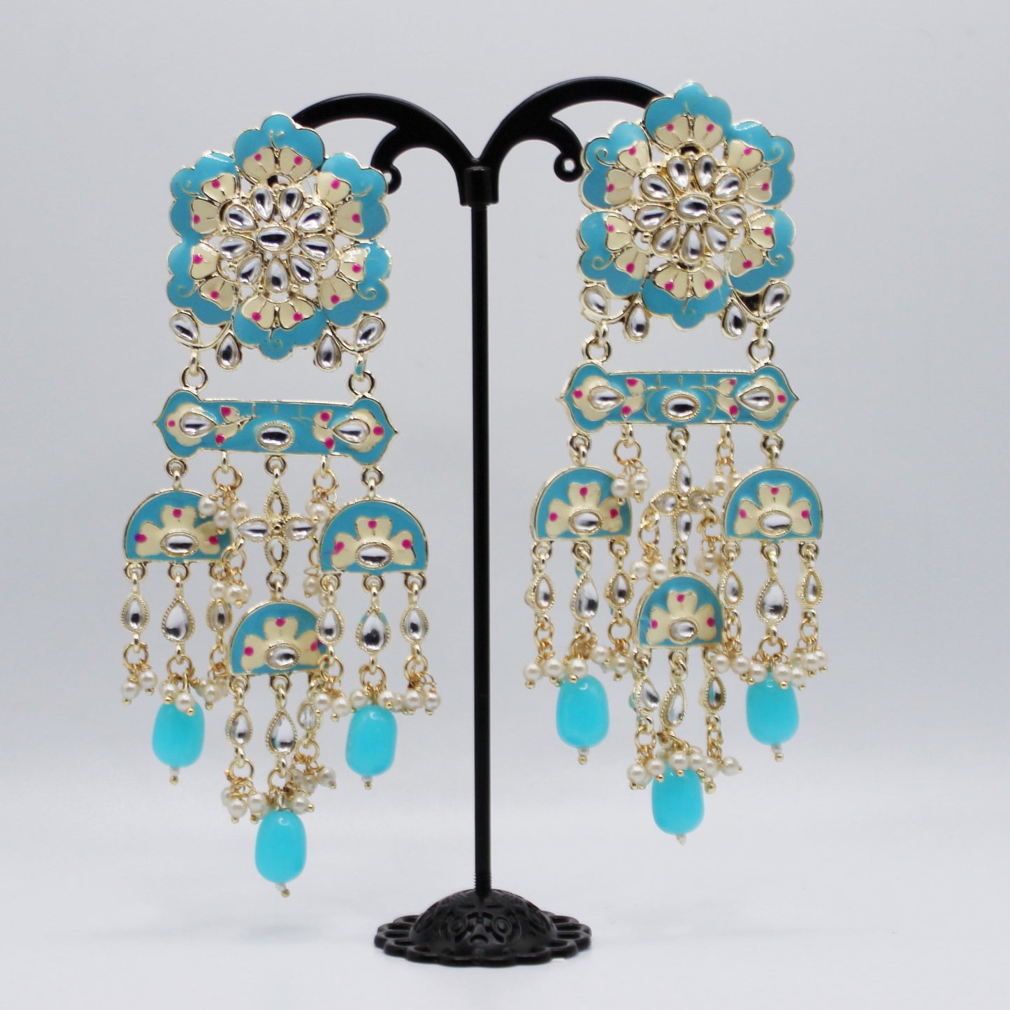 Pearly Blue Floral Earring