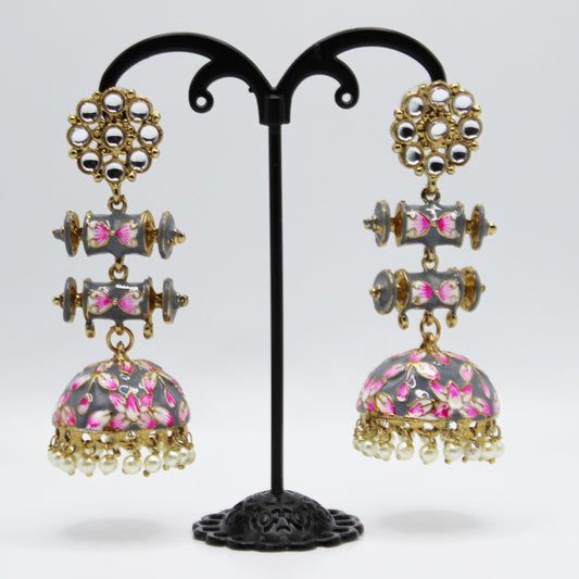 Slate Floral Jhumki Earrings