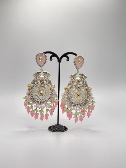 Silver - Pink Green Earring