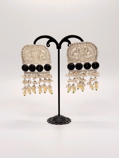 Ranjana Love Birds earrings with Black Stones