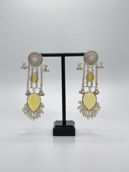 Reva long chain earring with Lemon yellow Stones